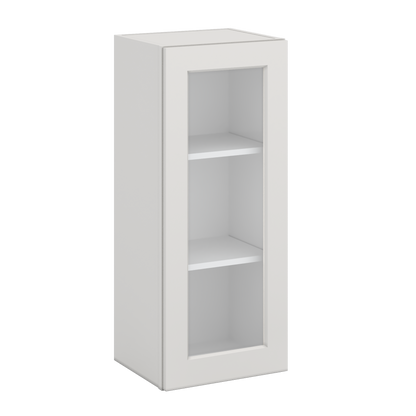 36" Tall 2WS White Shaker 1-1/4" Overlay Glass Ready Wall Cabinet - Single Door 9", 12", 15", 18", 21"
