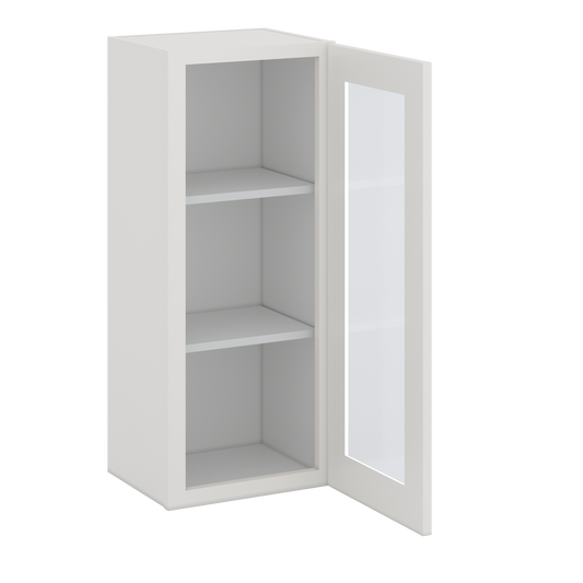 36" Tall White Shaker 1-1/4" Overlay Glass Ready Wall Cabinet - Single Door 9", 12", 15", 18", 21"