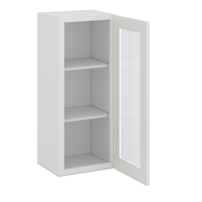 36" Tall 2WS White Shaker 1-1/4" Overlay Wall Glass Cabinet - Single Door 9", 12", 15", 18", 21"