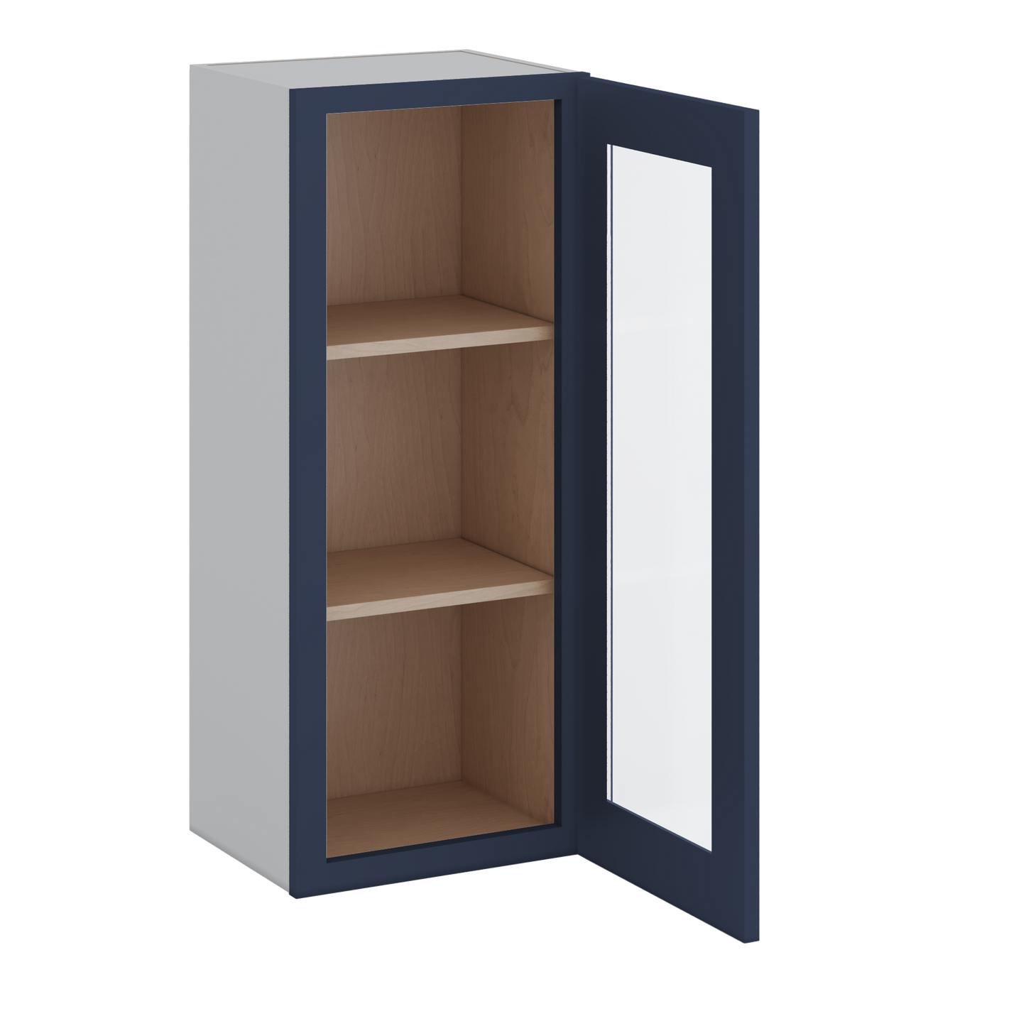 36" Tall NB29 Naval Blue Shaker 1-1/4" Overlay Glass Ready Wall Cabinet - Single Door 9", 12", 15", 18", 21"