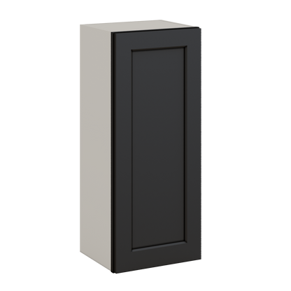 36" Tall 15HNS Hermosa Noir Black Shaker 1-1/4" Overlay Wall Cabinet - Single Door 9", 12", 15", 18", 21"