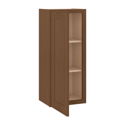 36" Tall Single Door 9", 12", 15", 18" & 21" Mocha Elegant Oak 1-1/4" Overlay Shaker Wall Cabinet
