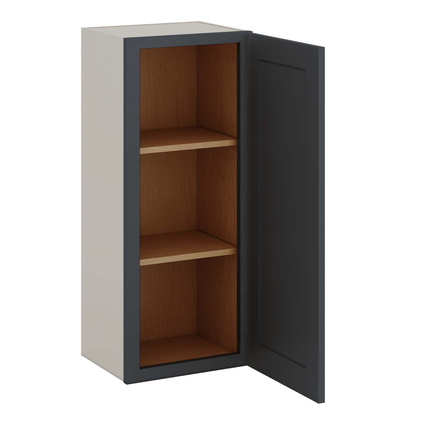 36" Tall 15HNS Hermosa Noir Black Shaker 1-1/4" Overlay Wall Cabinet - Single Door 9", 12", 15", 18", 21"