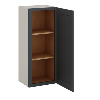36" Tall 15HNS Hermosa Noir Black Shaker 1-1/4" Overlay Wall Cabinet - Single Door 9", 12", 15", 18", 21"