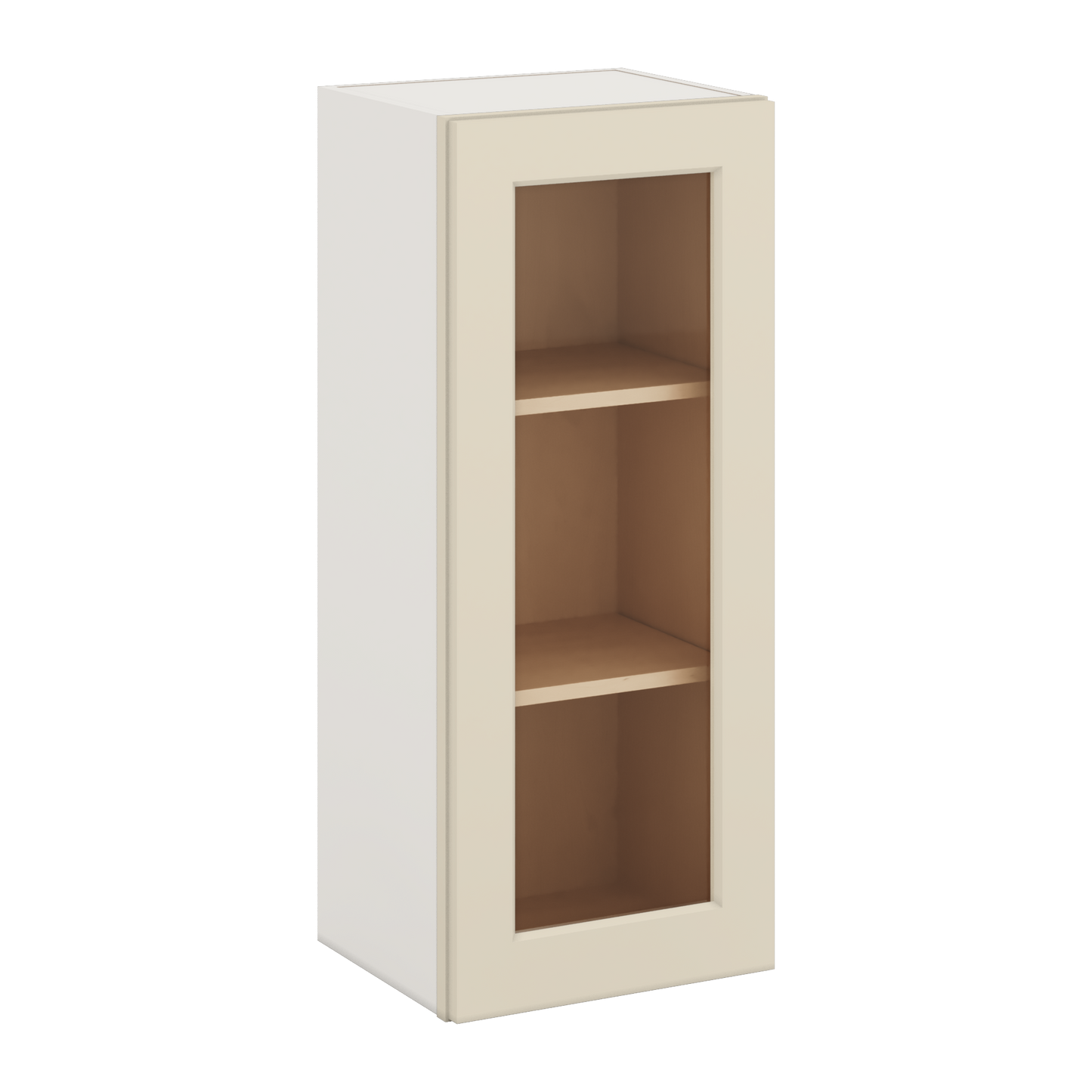 36" Tall Manhattan Cream Shaker 1-1/4" Overlay Glass Ready Wall Cabinet - Single Door 9", 12", 15", 18", 21"