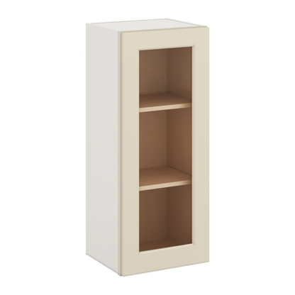 36" Tall Manhattan Cream Shaker 1-1/4" Overlay Glass Ready Wall Cabinet - Single Door 9", 12", 15", 18", 21"