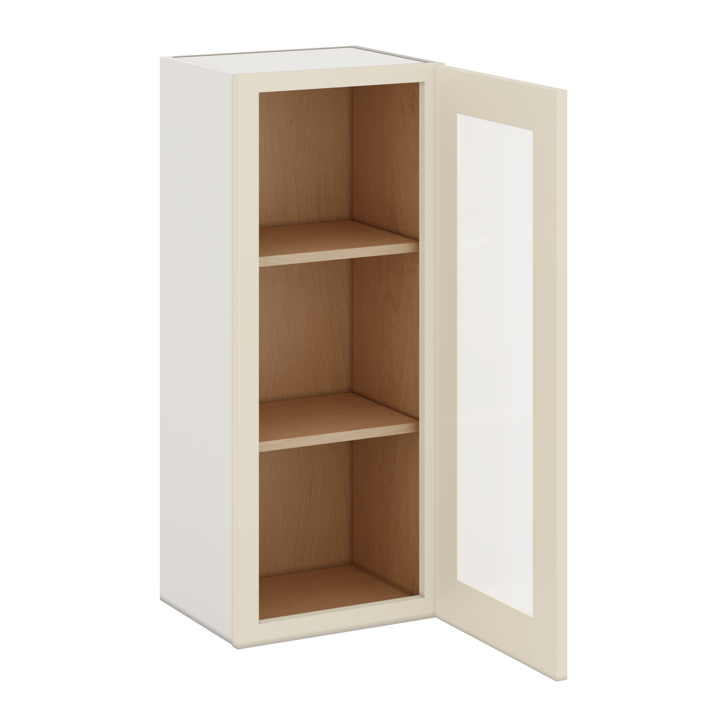36" Tall Manhattan Cream Shaker 1-1/4" Overlay Glass Ready Wall Cabinet - Single Door 9", 12", 15", 18", 21"