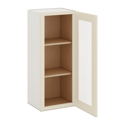 36" Tall Manhattan Cream Shaker 1-1/4" Overlay Glass Ready Wall Cabinet - Single Door 9", 12", 15", 18", 21"