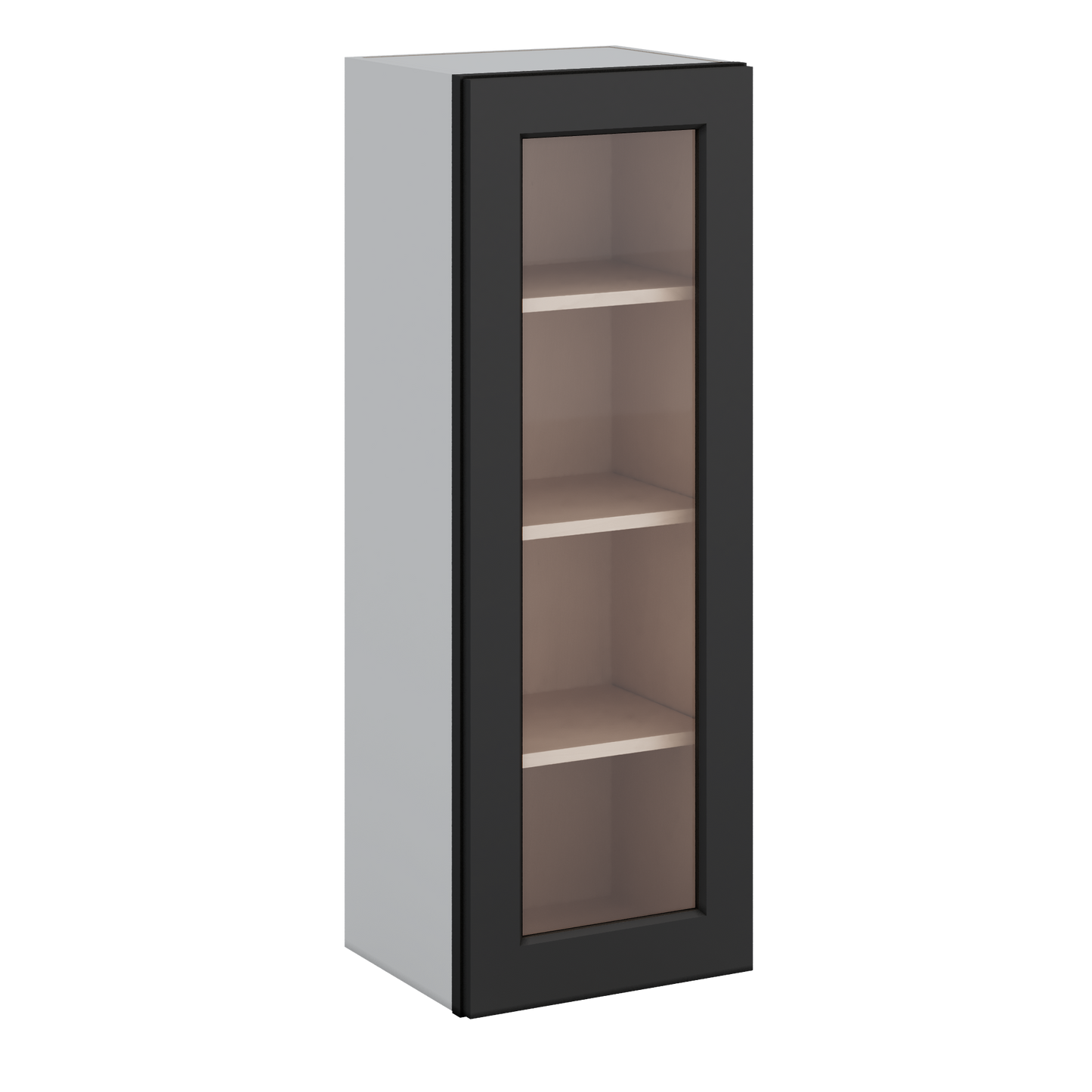 42" Tall 15HNS Hermosa Noir Black Shaker 1-1/4" Overlay Glass Ready Wall Cabinet - Single Door 9", 12", 15", 18", 21"