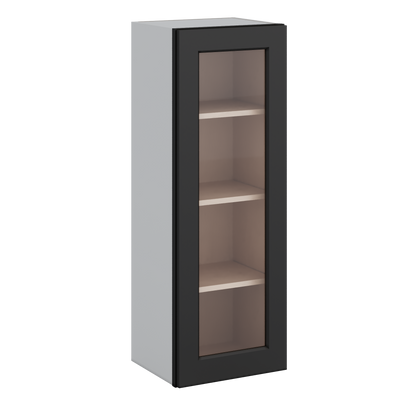42" Tall 15HNS Hermosa Noir Black Shaker 1-1/4" Overlay Glass Ready Wall Cabinet - Single Door 9", 12", 15", 18", 21"