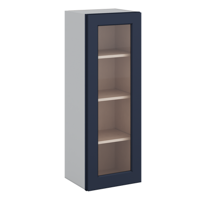 42" Tall NB29 Naval Blue Shaker 1-1/4" Overlay Glass Ready Wall Cabinet - Single Door 9", 12", 15", 18", 21"