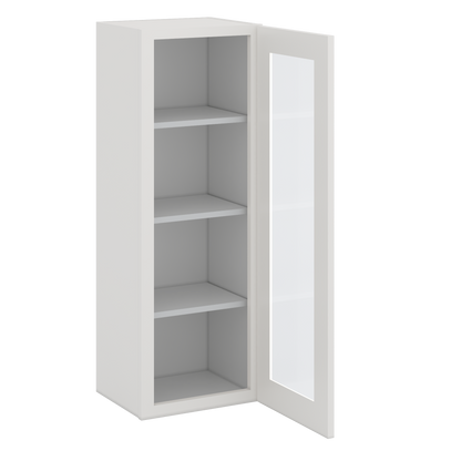 42" Tall 2WS White Shaker 1-1/4" Overlay Glass Ready Wall Cabinet - Single Door 9", 12", 15", 18", 21"
