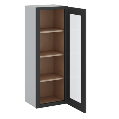 42" Tall 15HNS Hermosa Noir Black Shaker 1-1/4" Overlay Glass Ready Wall Cabinet - Single Door 9", 12", 15", 18", 21"