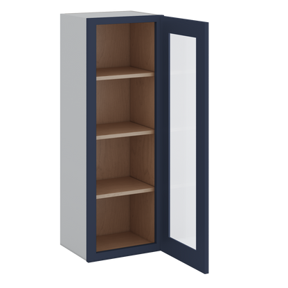 42" Tall NB29 Naval Blue Shaker 1-1/4" Overlay Glass Ready Wall Cabinet - Single Door 9", 12", 15", 18", 21"