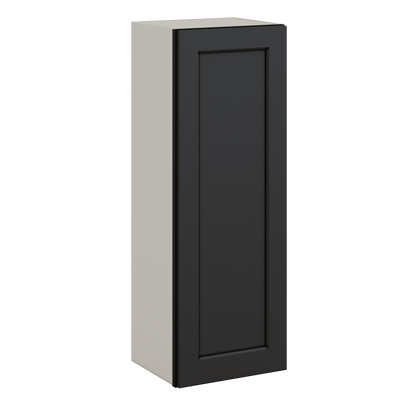 42" Tall 15HNS Hermosa Noir Black Shaker 1-1/4" Overlay Wall Cabinet - Single Door 9", 12", 15", 18", 21"