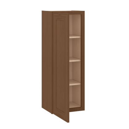 42" Tall Single Door 9", 12", 15", 18" & 21" Elegant Craftsman Mocha Shaker 1-1/4" Overlay Wall Cabinet