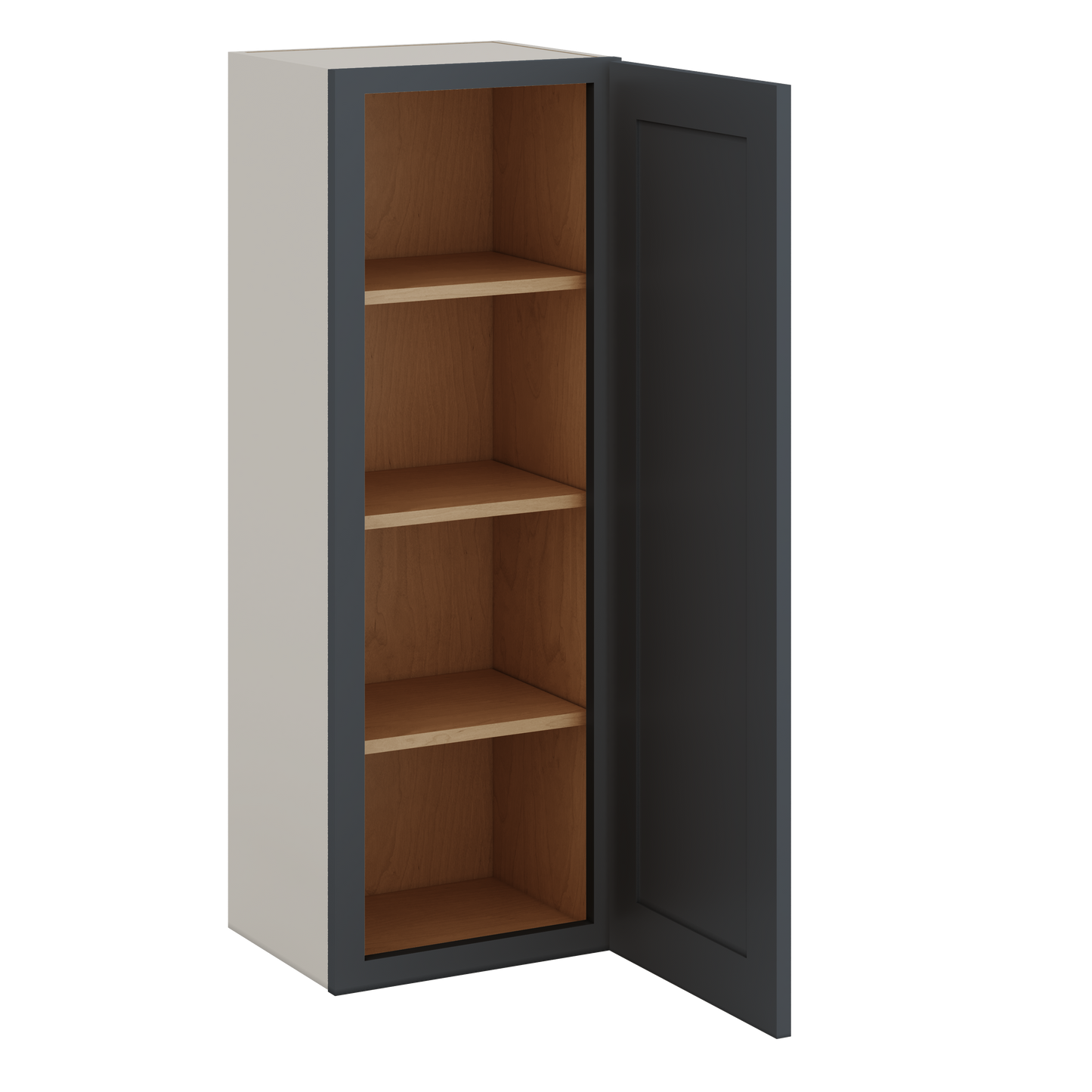 42" Tall 15HNS Hermosa Noir Black Shaker 1-1/4" Overlay Wall Cabinet - Single Door 9", 12", 15", 18", 21"