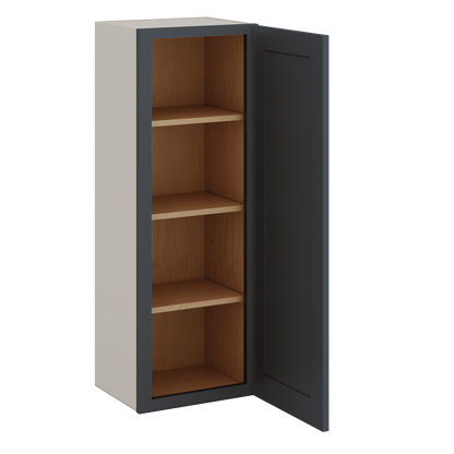 42" Tall 15HNS Hermosa Noir Black Shaker 1-1/4" Overlay Wall Cabinet - Single Door 9", 12", 15", 18", 21"