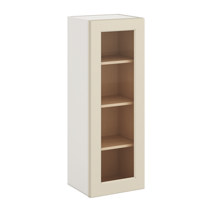 42" Tall Manhattan Cream Shaker 1-1/4" Overlay Glass Ready Wall Cabinet - Single Door 9", 12", 15", 18", 21"