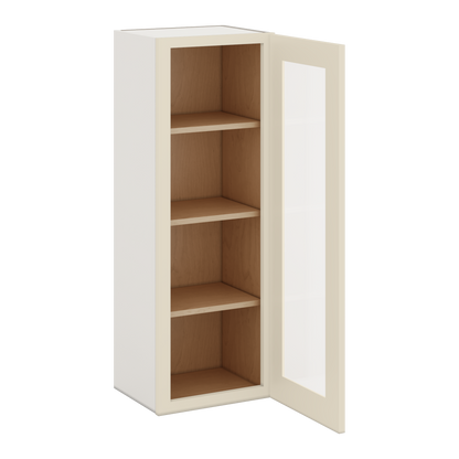 42" Tall Manhattan Cream Shaker 1-1/4" Overlay Glass Ready Wall Cabinet - Single Door 9", 12", 15", 18", 21"