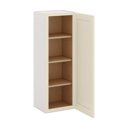 42" Tall Manhattan Cream Shaker 1-1/4" Overlay Wall Cabinet - Single Door 9", 12", 15", 18", 21"
