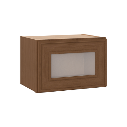 12" Tall 12" Deep - 12", 15", 18", 21", 24", 27", 30", 33" & 36" Wide Glass Door Stacker | Wall Mocha Elegant Oak Craftsman Shaker 1-1/4" Overlay Wall Cabinet
