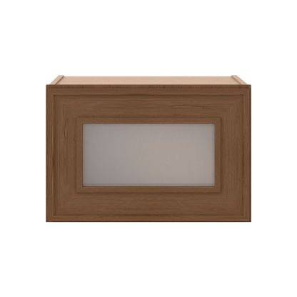 12" Tall 12" Deep - 12", 15", 18", 21", 24", 27", 30", 33" & 36" Wide Glass Door Stacker | Wall Mocha Elegant Oak Craftsman Shaker 1-1/4" Overlay Wall Cabinet