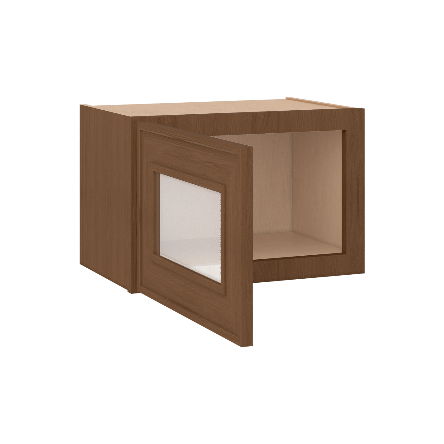 12" Tall 12" Deep - 12", 15", 18", 21", 24", 27", 30", 33" & 36" Wide Glass Door Stacker | Wall Mocha Elegant Oak Craftsman Shaker 1-1/4" Overlay Wall Cabinet