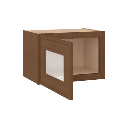 12" Tall 12" Deep - 12", 15", 18", 21", 24", 27", 30", 33" & 36" Wide Glass Door Stacker | Wall Mocha Elegant Oak Craftsman Shaker 1-1/4" Overlay Wall Cabinet
