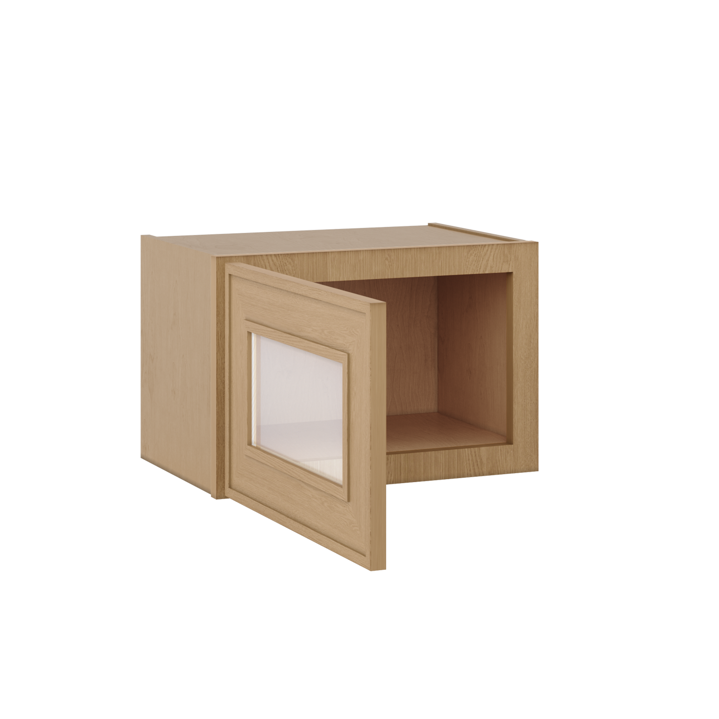 12" Tall 12" Deep Glass Door Stacker | Wall Elegant Oak Craftsman Shaker 1-1/4" Overlay Wall Cabinet -  12", 15", 18", 21", 24", 27", 30", 33" & 36" Wide