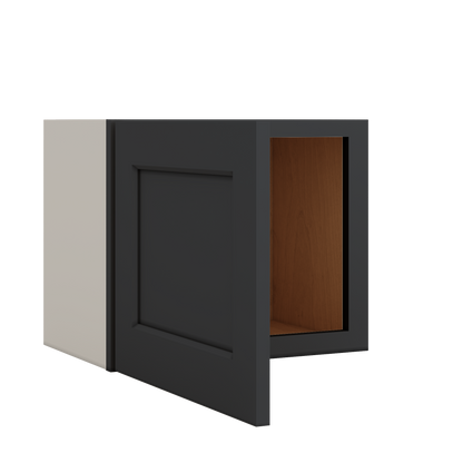 15" Tall 15HNS Hermosa Noir Black Shaker Stackable Wall Cabinet - Single Door 9", 12", 15", 18" & 21" Wide