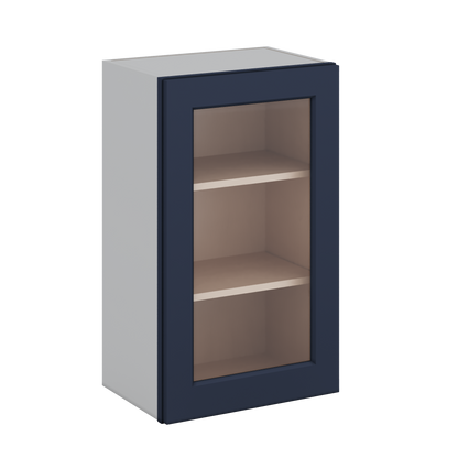 30" Tall NB29-Naval Blue Shaker 1-1/4" Overlay Glass Ready Wall Cabinet - Single Door 9", 12", 15", 18", 21" WIde