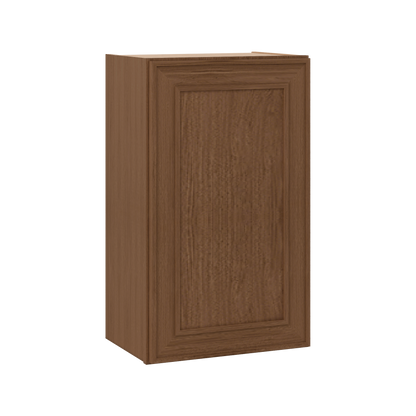 30" Tall Single Door 9", 12", 15", 18" & 21" Wall Cabinet Elegant Craftsman Mocha Shaker 1-1/4" Overlay Shaker