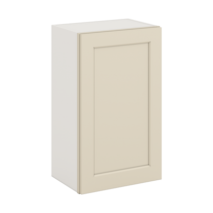 30" Tall Manhattan Cream Shaker 1-1/4" Overlay Wall Cabinet - Single Door 9", 12", 15", 18", 21" WIde