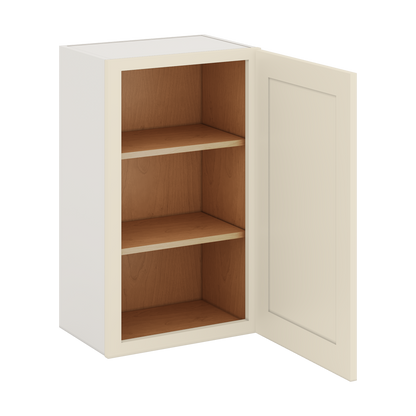 30" Tall Manhattan Cream Shaker 1-1/4" Overlay Wall Cabinet - Single Door 9", 12", 15", 18", 21" WIde