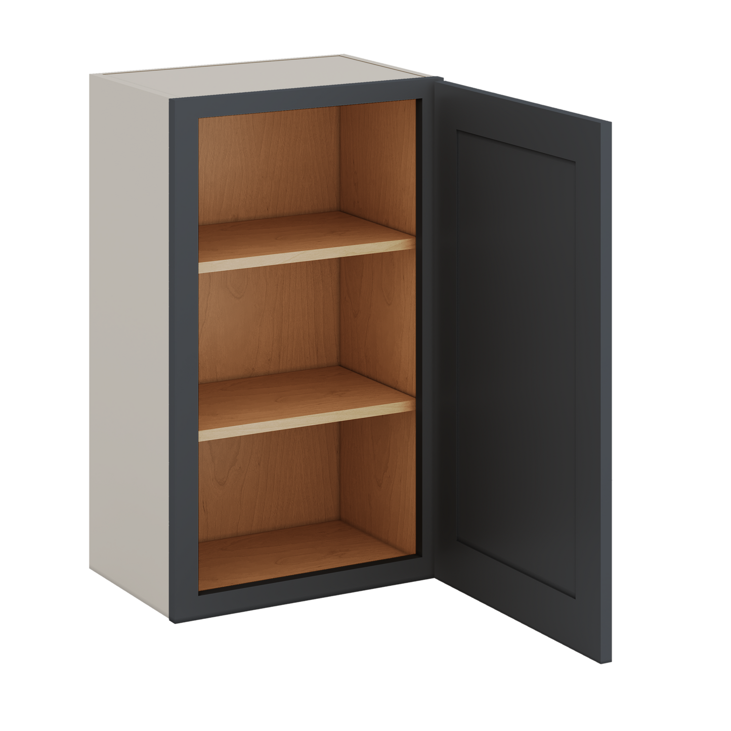 30" Tall 15HNS Hermosa Noir Black Shaker 1-1/4" Overlay Wall Cabinet - Single Door 9", 12", 15", 18", 21" WIde