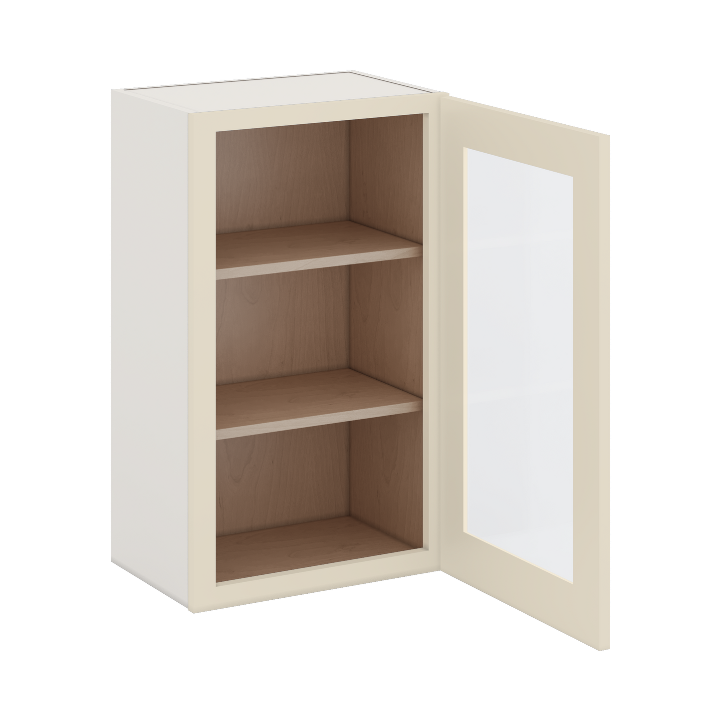 30" Tall Manhattan Cream Shaker 1-1/4" Overlay Glass Ready Wall Cabinet - Single Door 9", 12", 15", 18", 21" WIde