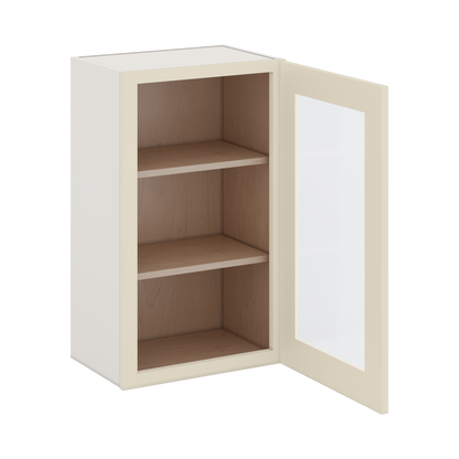 30" Tall Manhattan Cream Shaker 1-1/4" Overlay Glass Ready Wall Cabinet - Single Door 9", 12", 15", 18", 21" WIde