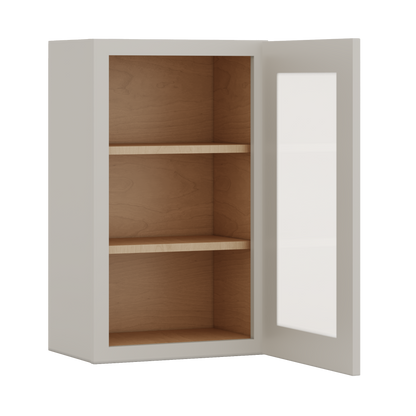 30" Tall 27LGDS Laguna Gray Double Shaker Glass Ready Wall Cabinet - Single Door 9", 12", 15", 18", 21" WIde