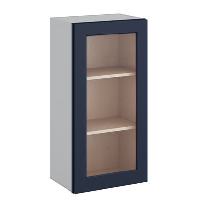 36" Tall NB29 Naval Blue Shaker 1-1/4" Overlay Glass Ready Wall Cabinet - Single Door 9", 12", 15", 18", 21"