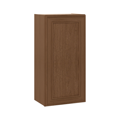 36" Tall Single Door 9", 12", 15", 18" & 21" Mocha Elegant Oak 1-1/4" Overlay Shaker Wall Cabinet