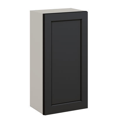 36" Tall 15HNS Hermosa Noir Black Shaker 1-1/4" Overlay Wall Cabinet - Single Door 9", 12", 15", 18", 21"