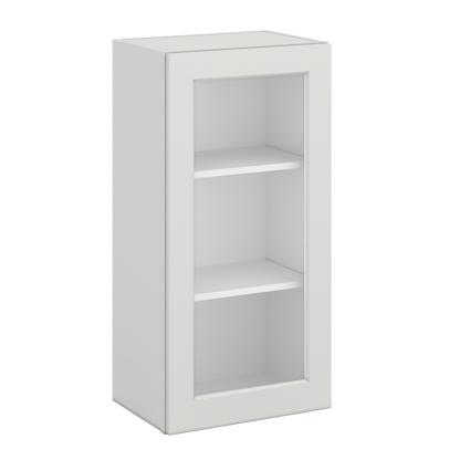 36" Tall 2WS White Shaker 1-1/4" Overlay Glass Ready Wall Cabinet - Single Door 9", 12", 15", 18", 21"