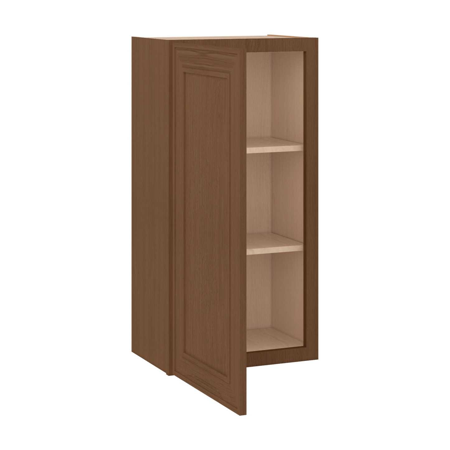 36" Tall Single Door 9", 12", 15", 18" & 21" Mocha Elegant Oak 1-1/4" Overlay Shaker Wall Cabinet