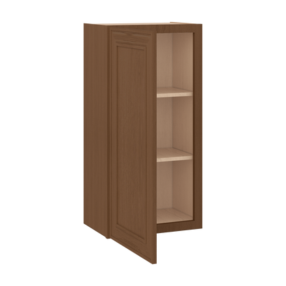 36" Tall Single Door 9", 12", 15", 18" & 21" Mocha Elegant Oak 1-1/4" Overlay Shaker Wall Cabinet