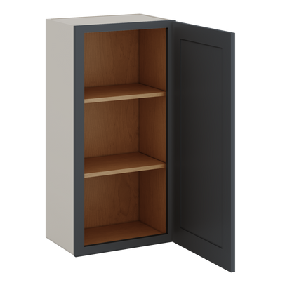 36" Tall 15HNS Hermosa Noir Black Shaker 1-1/4" Overlay Wall Cabinet - Single Door 9", 12", 15", 18", 21"