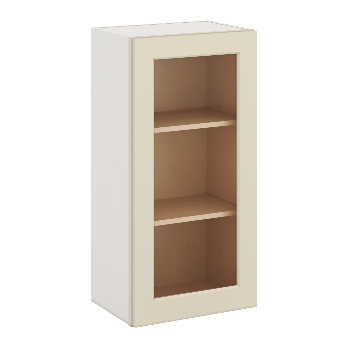 36" Tall Manhattan Cream Shaker 1-1/4" Overlay Glass Ready Wall Cabinet - Single Door 9", 12", 15", 18", 21"