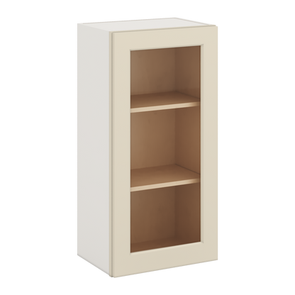 36" Tall Manhattan Cream Shaker 1-1/4" Overlay Glass Ready Wall Cabinet - Single Door 9", 12", 15", 18", 21"