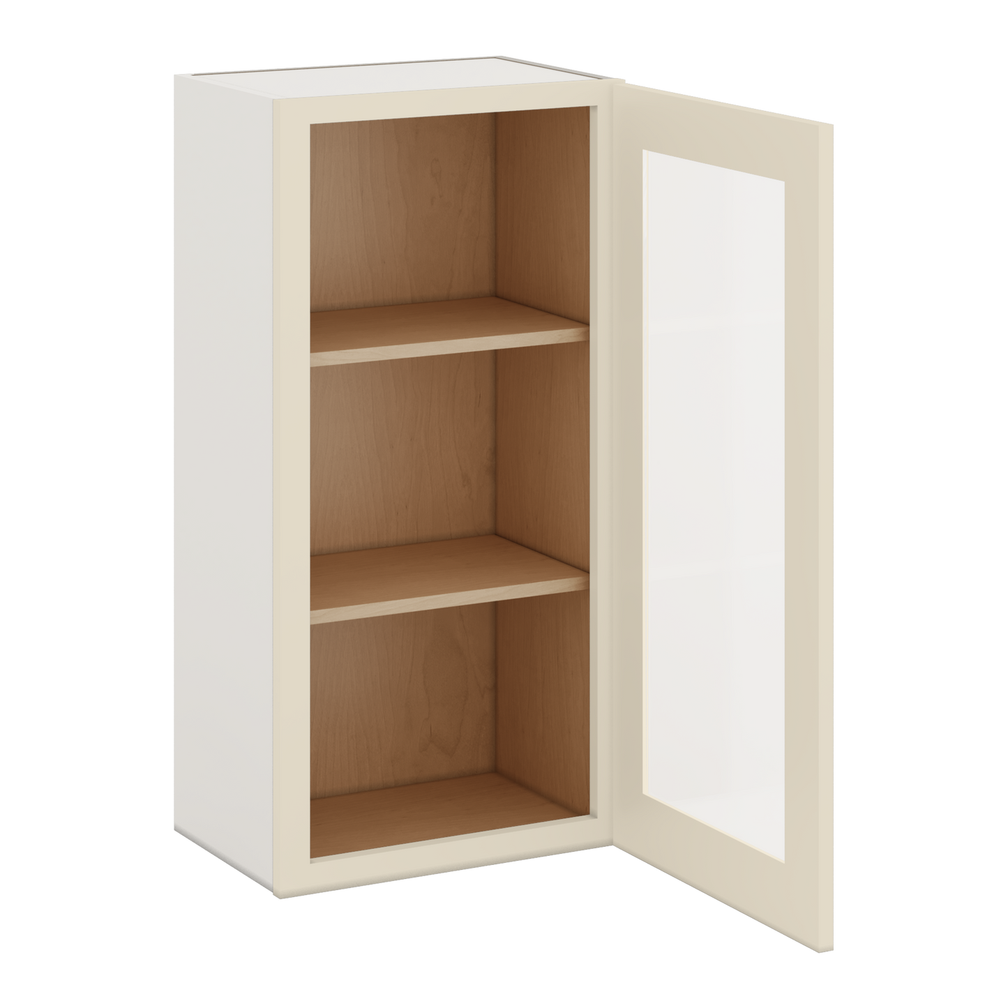 36" Tall Manhattan Cream Shaker 1-1/4" Overlay Glass Ready Wall Cabinet - Single Door 9", 12", 15", 18", 21"