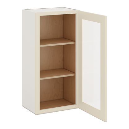 36" Tall Manhattan Cream Shaker 1-1/4" Overlay Glass Ready Wall Cabinet - Single Door 9", 12", 15", 18", 21"